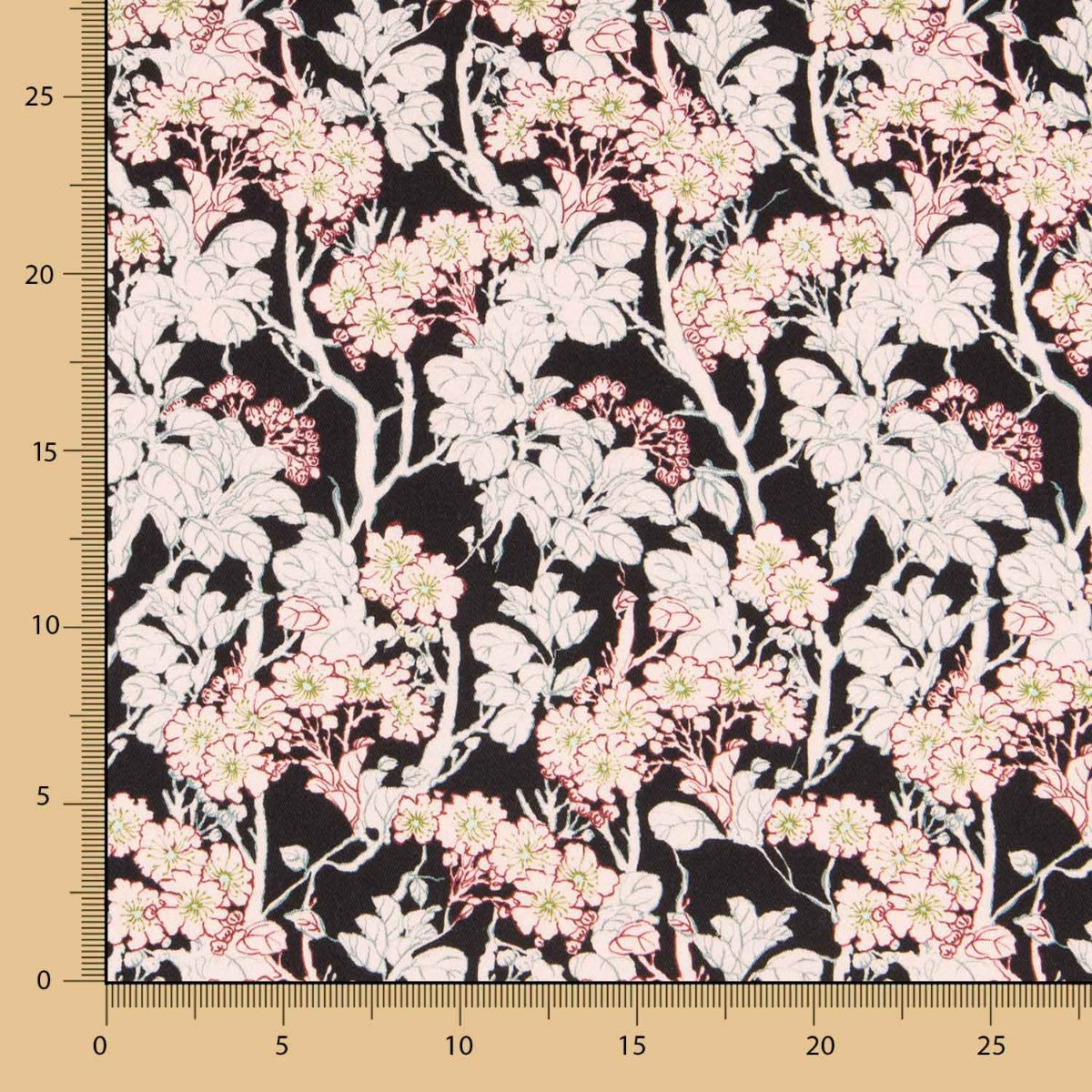 Twill Spandex Blume Schwarzer Hintergrund - Ribes y Casals
