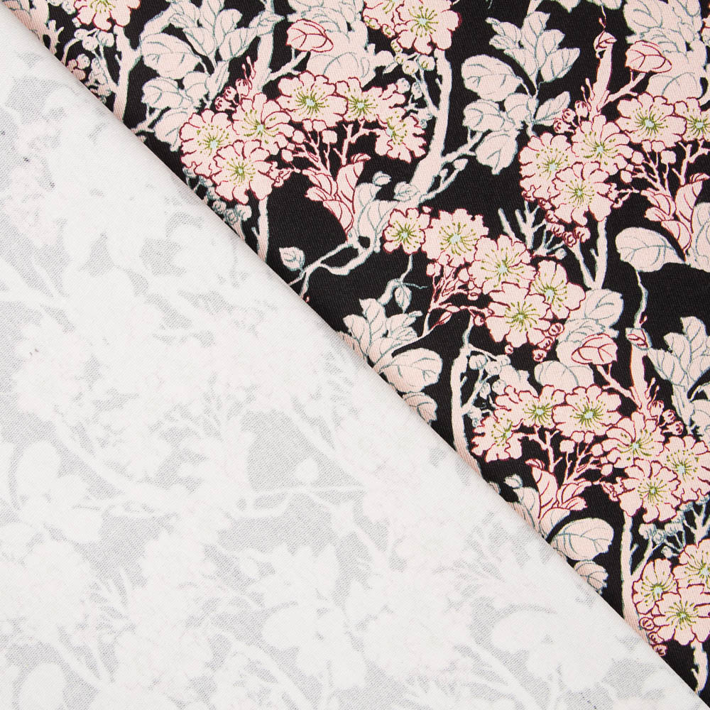 Twill Spandex Blume Schwarzer Hintergrund - Ribes y Casals