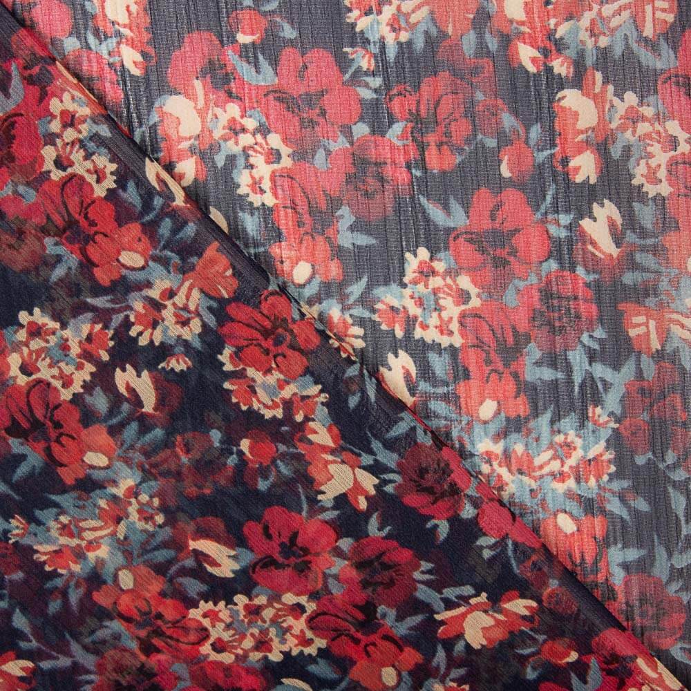 Gaze Polyester Blumen Granat - Ribes y Casals