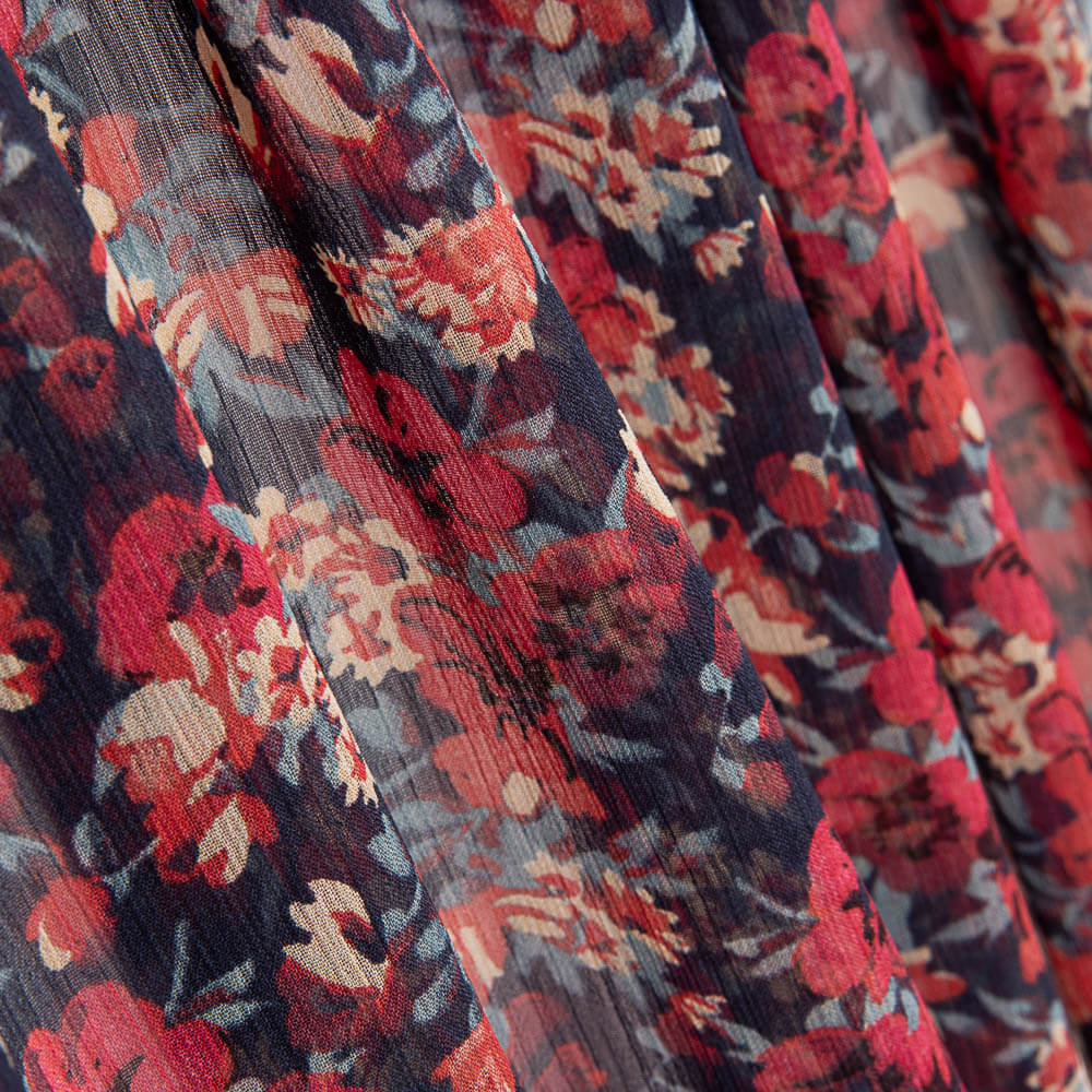 Gaze Polyester Blumen Granat - Ribes y Casals