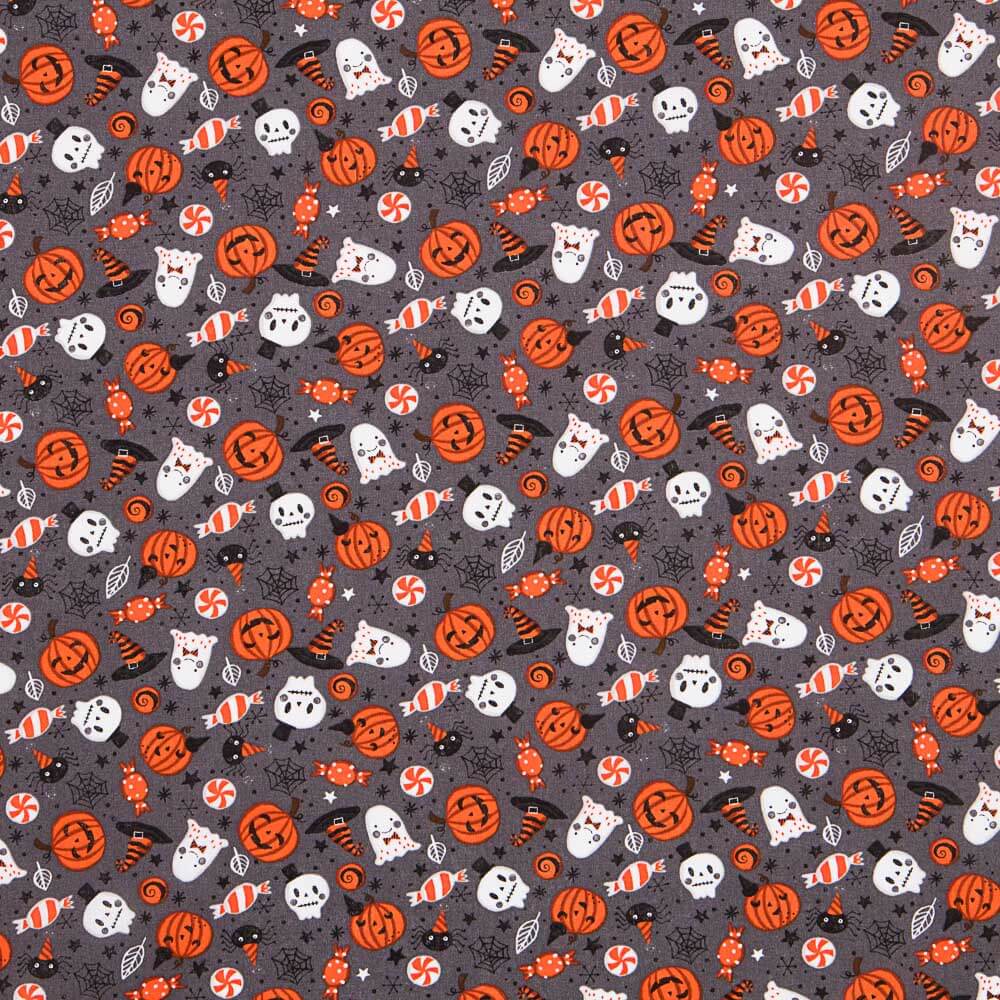 Oeko-Tex® Halloween-Popeline Kürbisgespenst Grau - Ribes y Casals