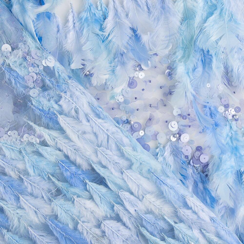 Stoff Federn Blau Pailletten - Ribes y Casals