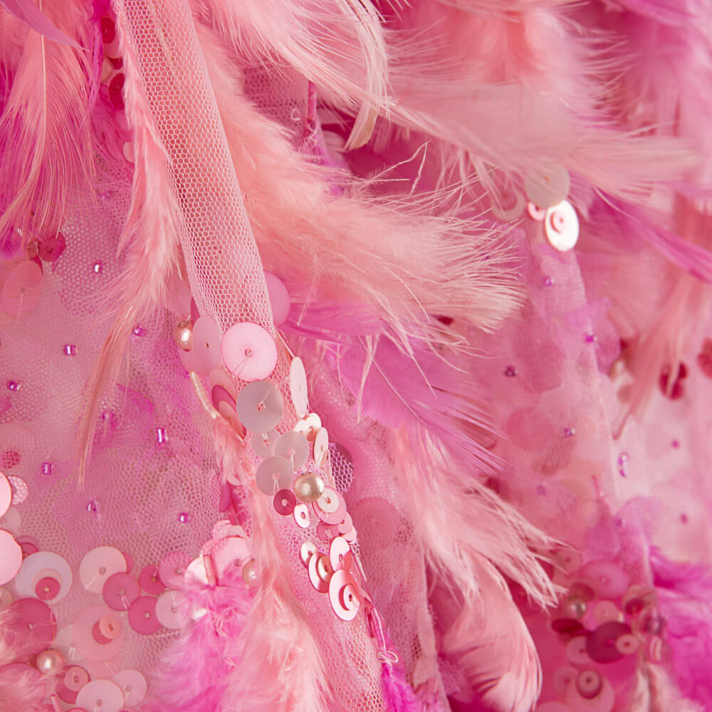 Stoff Federn Rosa Pailletten - Ribes y Casals