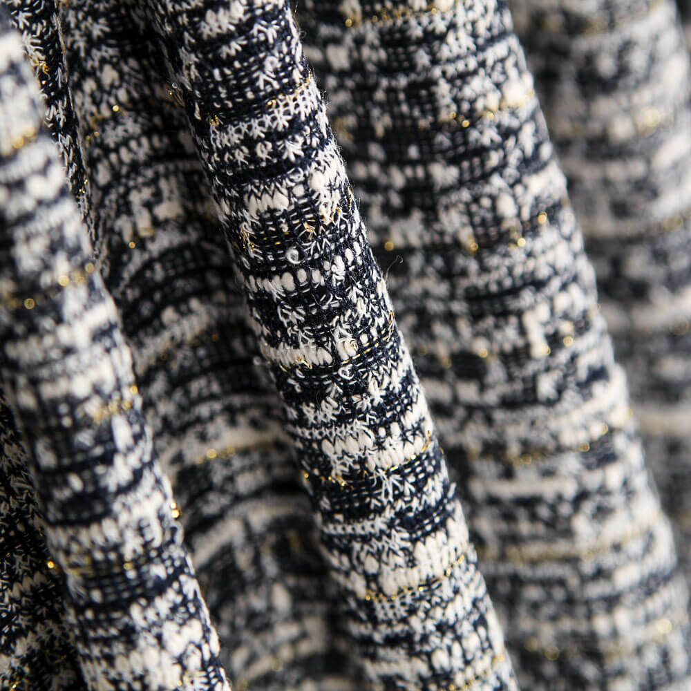 Gestrickter Stoff Tweed Gestreift Lurex Marine - Ribes y Casals