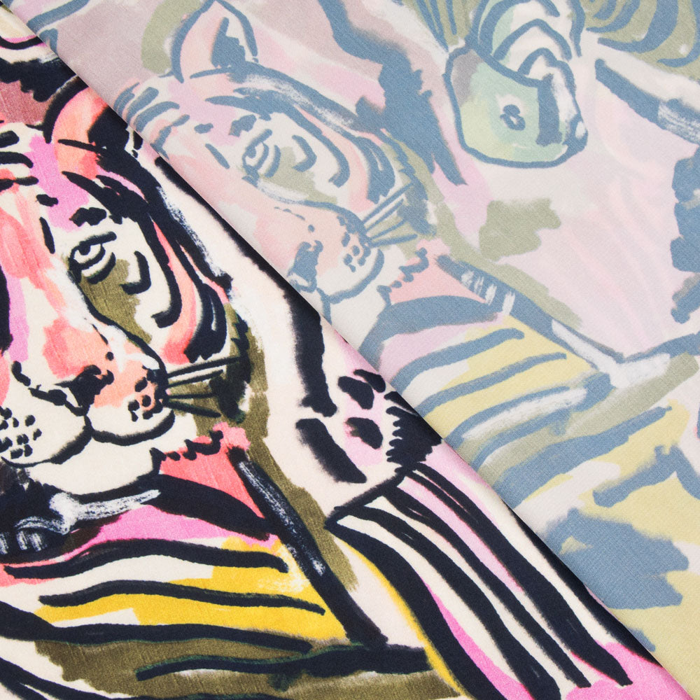 Fuchsia Tiger Polyester Satin - Ribes y Casals