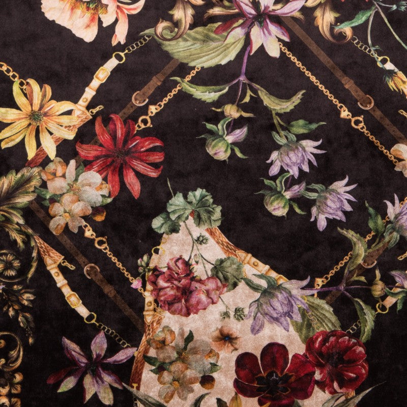 Floraler Stretch-Samt Schwarz - Ribes y Casals