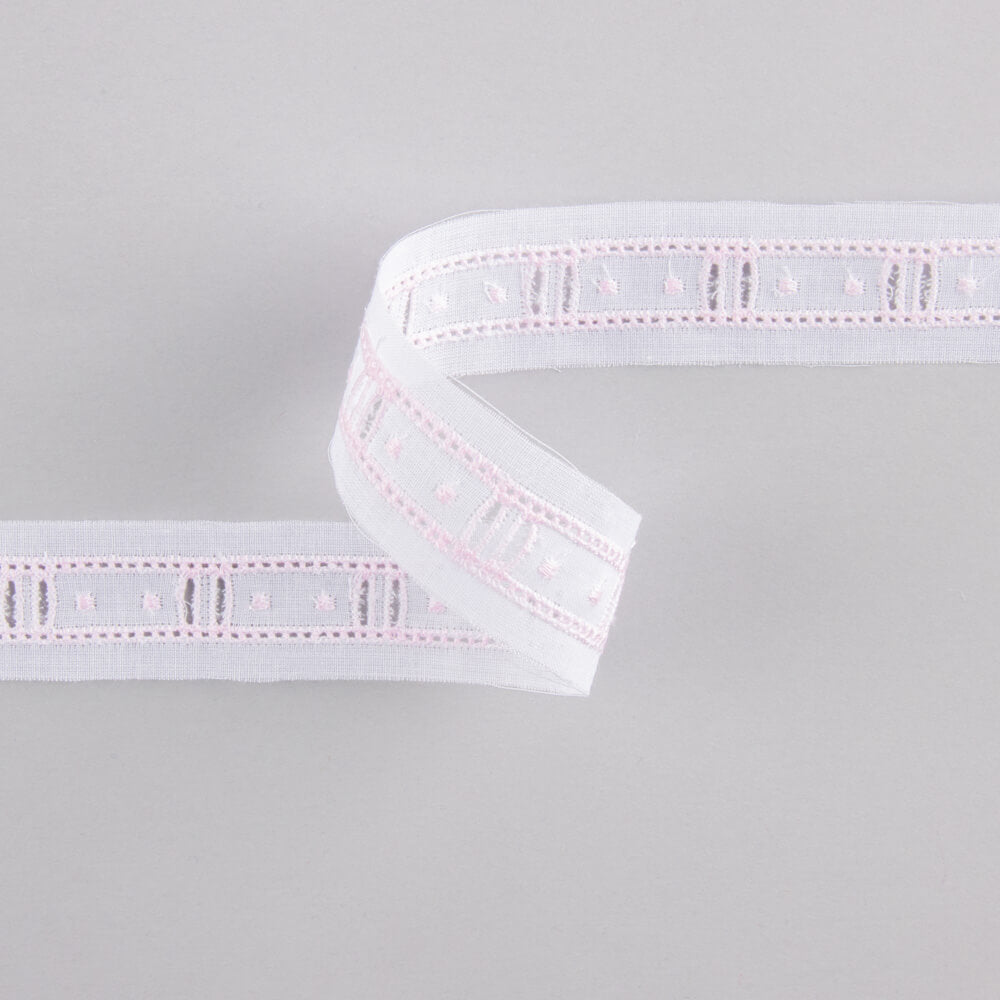 Weißer und rosafarbener Batist-Streifen 2,5 cm - Ribes y Casals