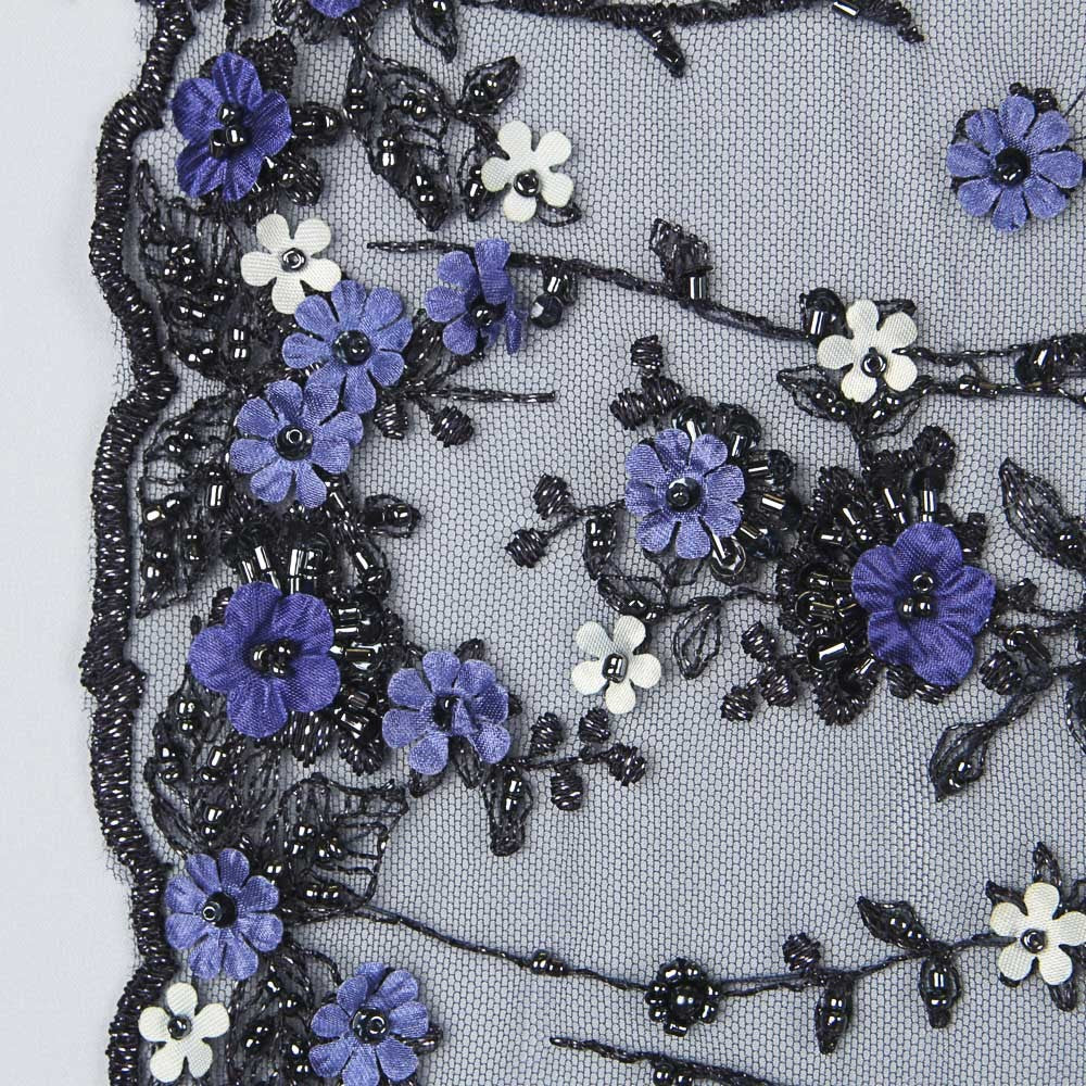 Tüll Strass Stickerei Floral Stickerei Blau - Ribes y Casals