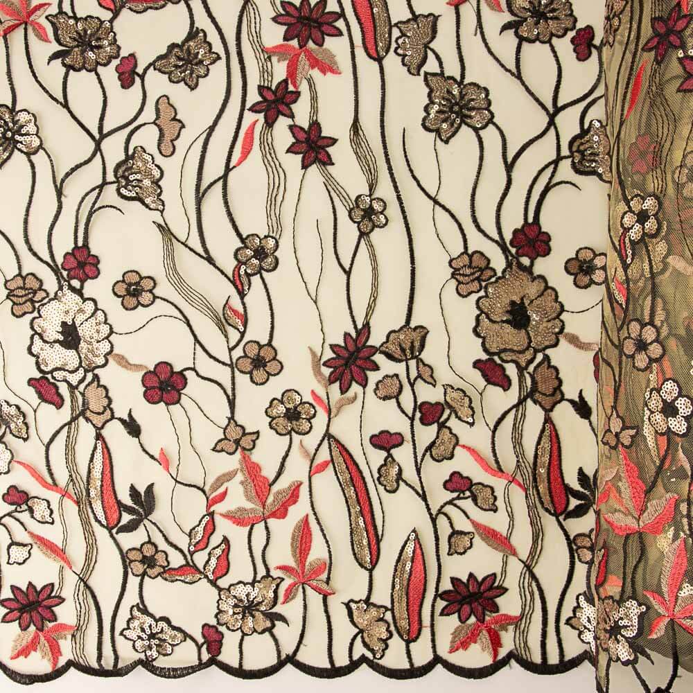 Tüll Pailletten Blume Beige - Ribes y Casals
