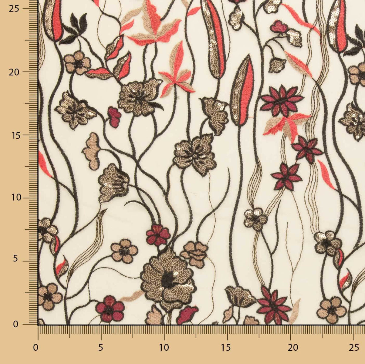 Tüll Pailletten Blume Beige - Ribes y Casals