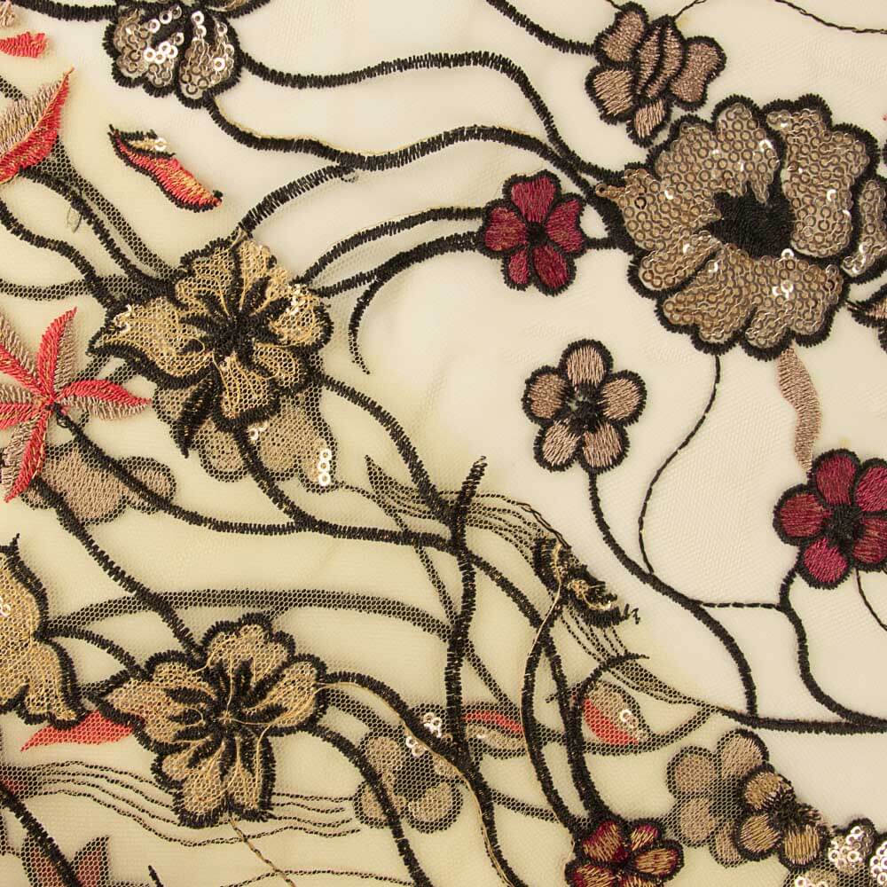 Tüll Pailletten Blume Beige - Ribes y Casals