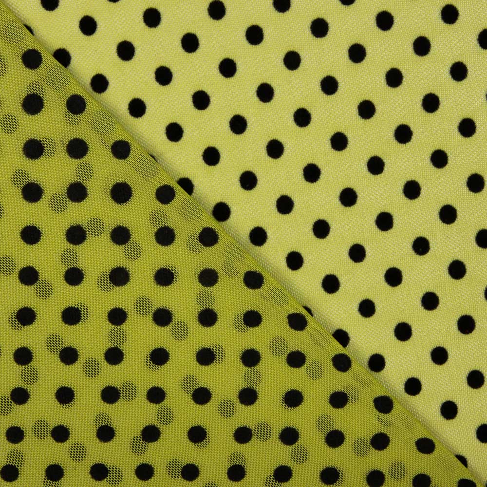 Limonengrüner beflockter Lycra-Tüll - Ribes y Casals