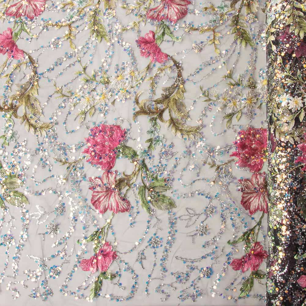 Tüll Strass Floral Stickerei Schwarz - Ribes y Casals