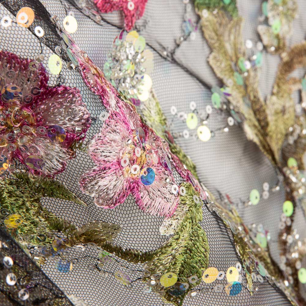 Tüll Strass Floral Stickerei Schwarz - Ribes y Casals