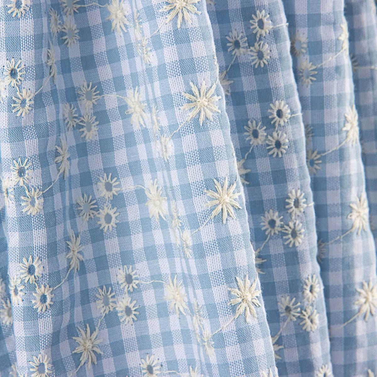 Vichy Schweizer Stickerei Seersucker Blau - Ribes y Casals