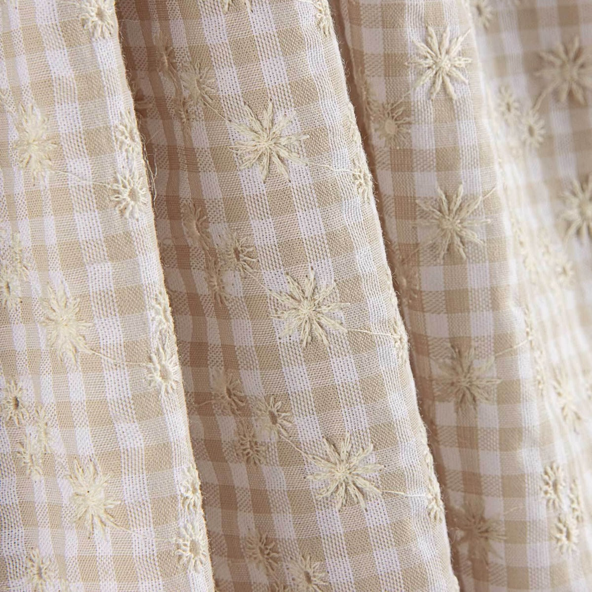 Vichy Schweizer Stickerei Seersucker Beige - Ribes y Casals