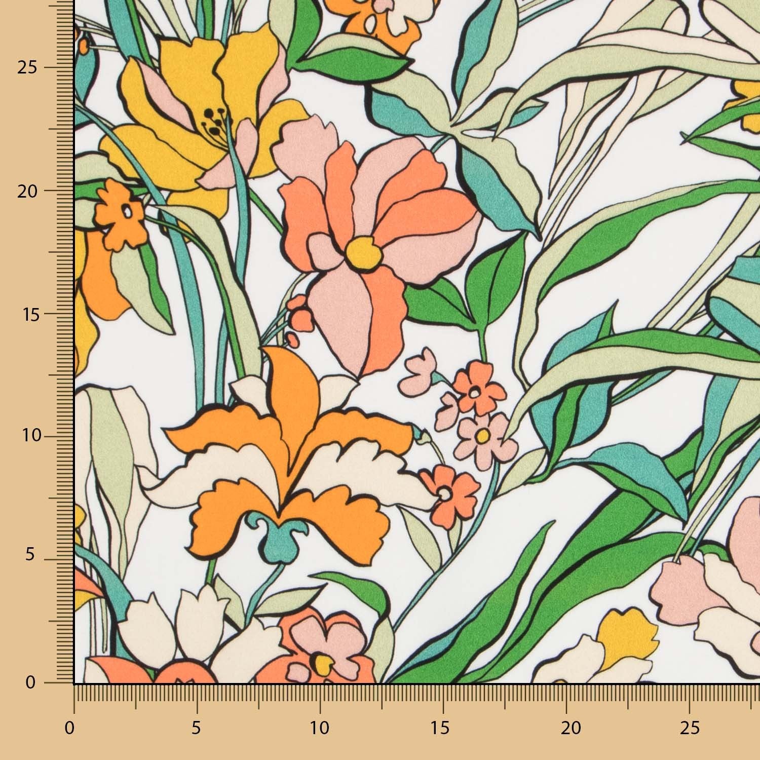 Viskose Gedruckt Orange Blume Weiß - Ribes y Casals