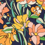 Viskose Gedruckte Blume Orange Marine - Ribes y Casals