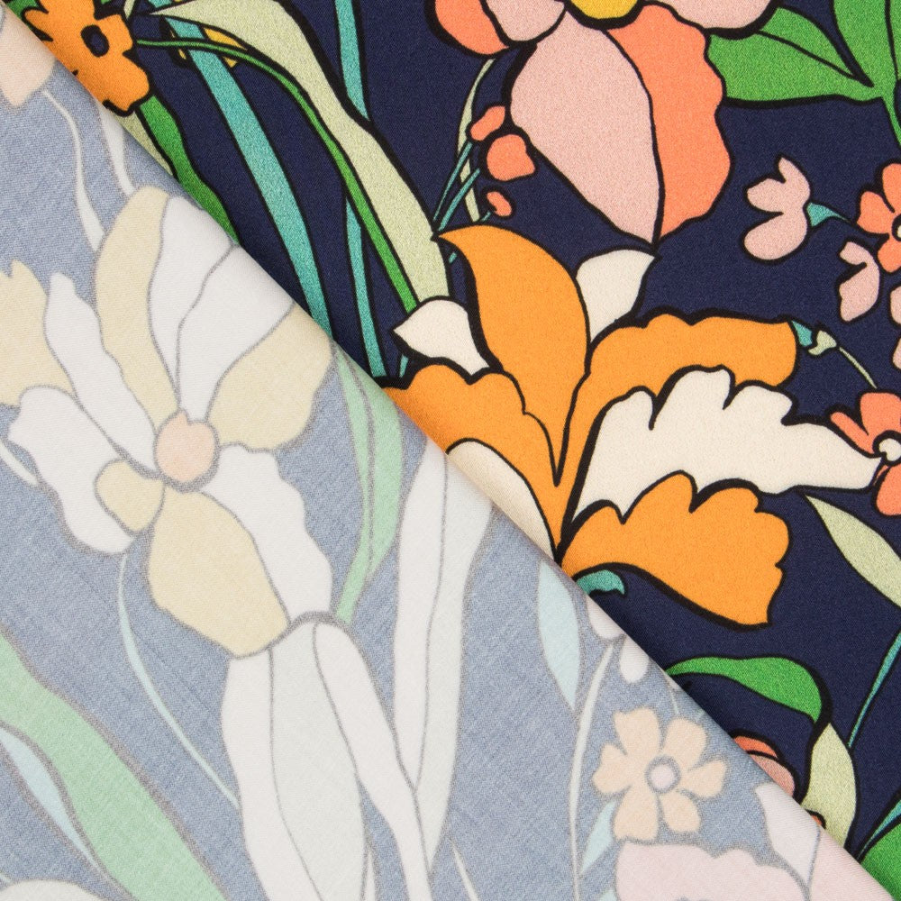 Viskose Gedruckte Blume Orange Marine - Ribes y Casals
