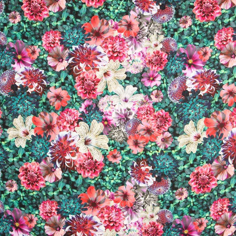 Viskose Floral Schwarz Dahlien - Ribes y Casals