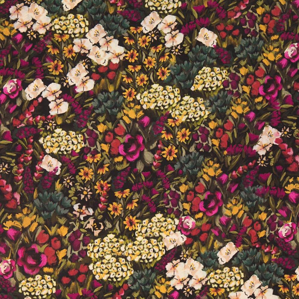 Bedruckte Viskose Blumenmalerei Schwarz - Ribes y Casals