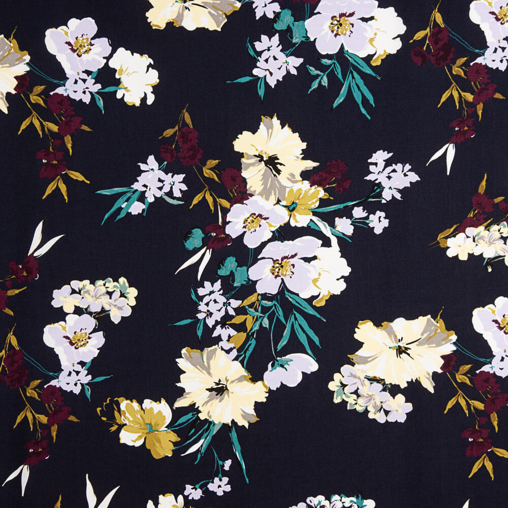 Floral bedruckte Viskose Maxi Blume Navy - Ribes y Casals
