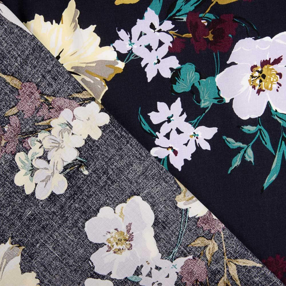Floral bedruckte Viskose Maxi Blume Navy - Ribes y Casals