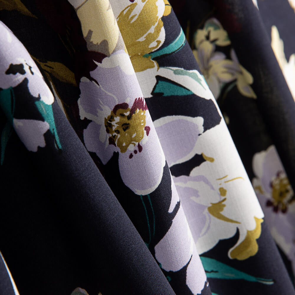 Floral bedruckte Viskose Maxi Blume Navy - Ribes y Casals