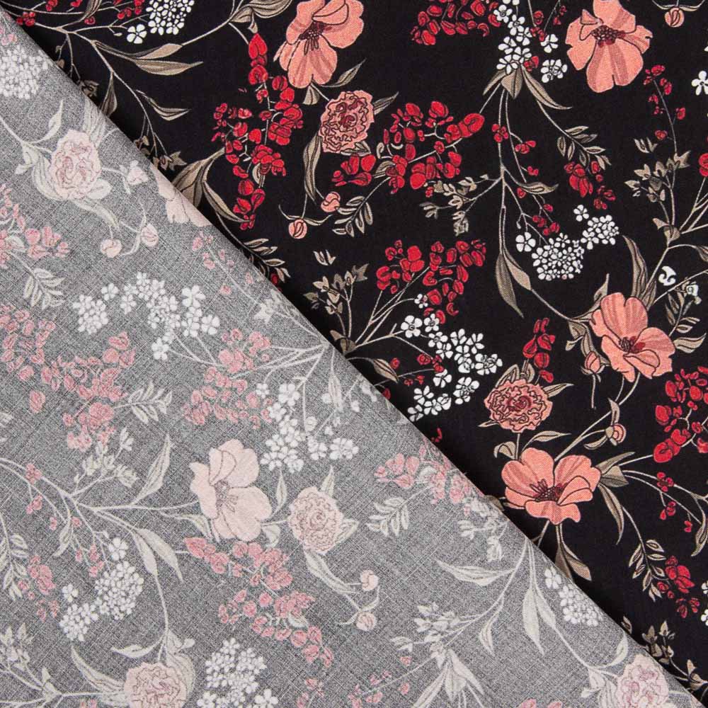 Floral bedruckte Viskose Schwarz - Ribes y Casals