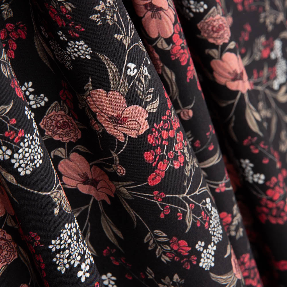 Floral bedruckte Viskose Schwarz - Ribes y Casals