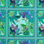 Viskose-Reststück „Tropisches Karomuster“ – Blau – Verschiedene Maße x Breite 140 cm - Ribes y Casals