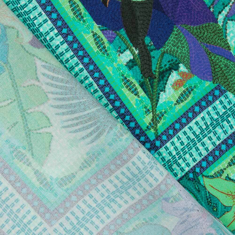 Viskose-Reststück „Tropisches Karomuster“ – Blau – Verschiedene Maße x Breite 140 cm - Ribes y Casals