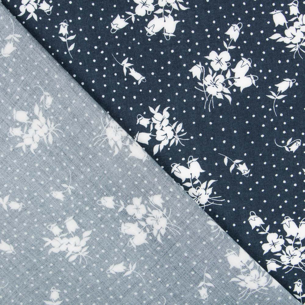 Viskose Polka Dots Floral Mitternachtsblau - Ribes y Casals