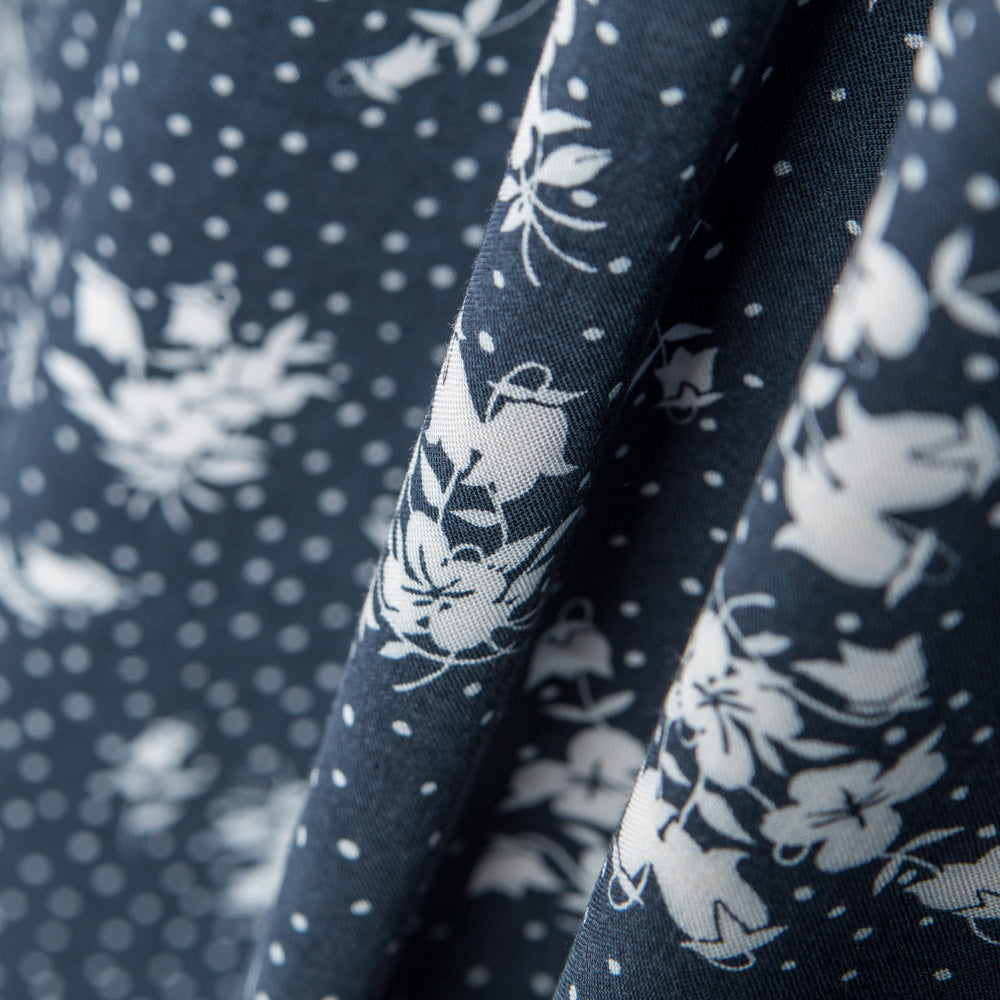 Viskose Polka Dots Floral Mitternachtsblau - Ribes y Casals