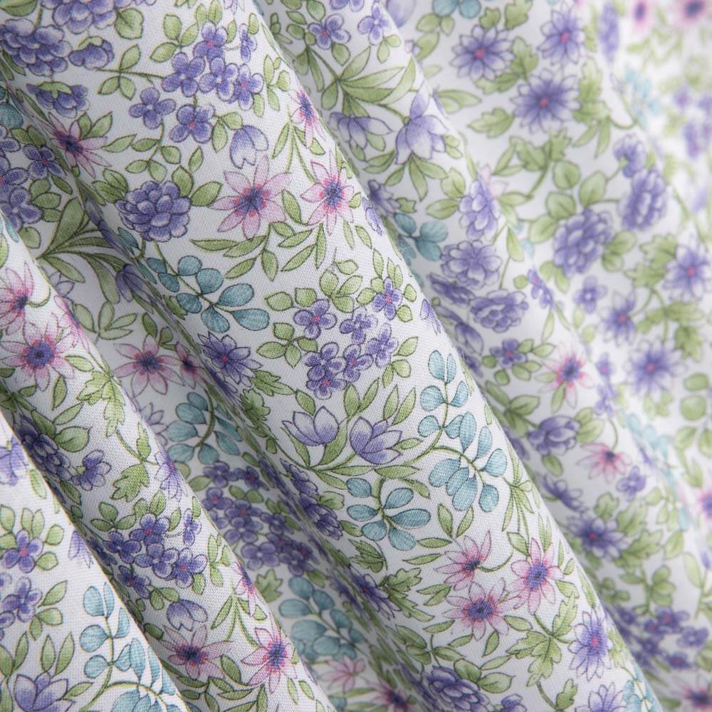 Voile Baumwolle Blumen Scharlachrot Flieder - Ribes y Casals