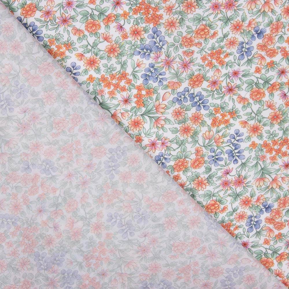 Voile Baumwolle Scharlachrot Orange Blumen - Ribes y Casals