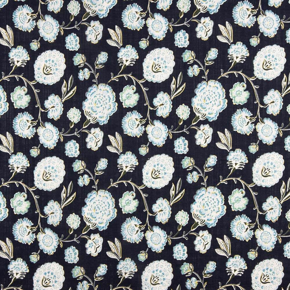 Marineblauer geblümter bedruckter Voile - Ribes y Casals
